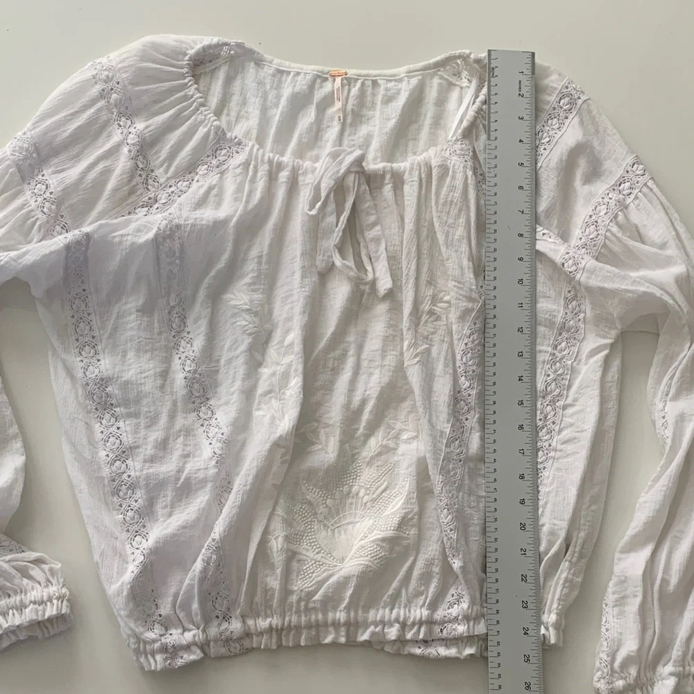 Free People Maria Maria White Embroidered Lace Boho Blouse Top Size M Excellent